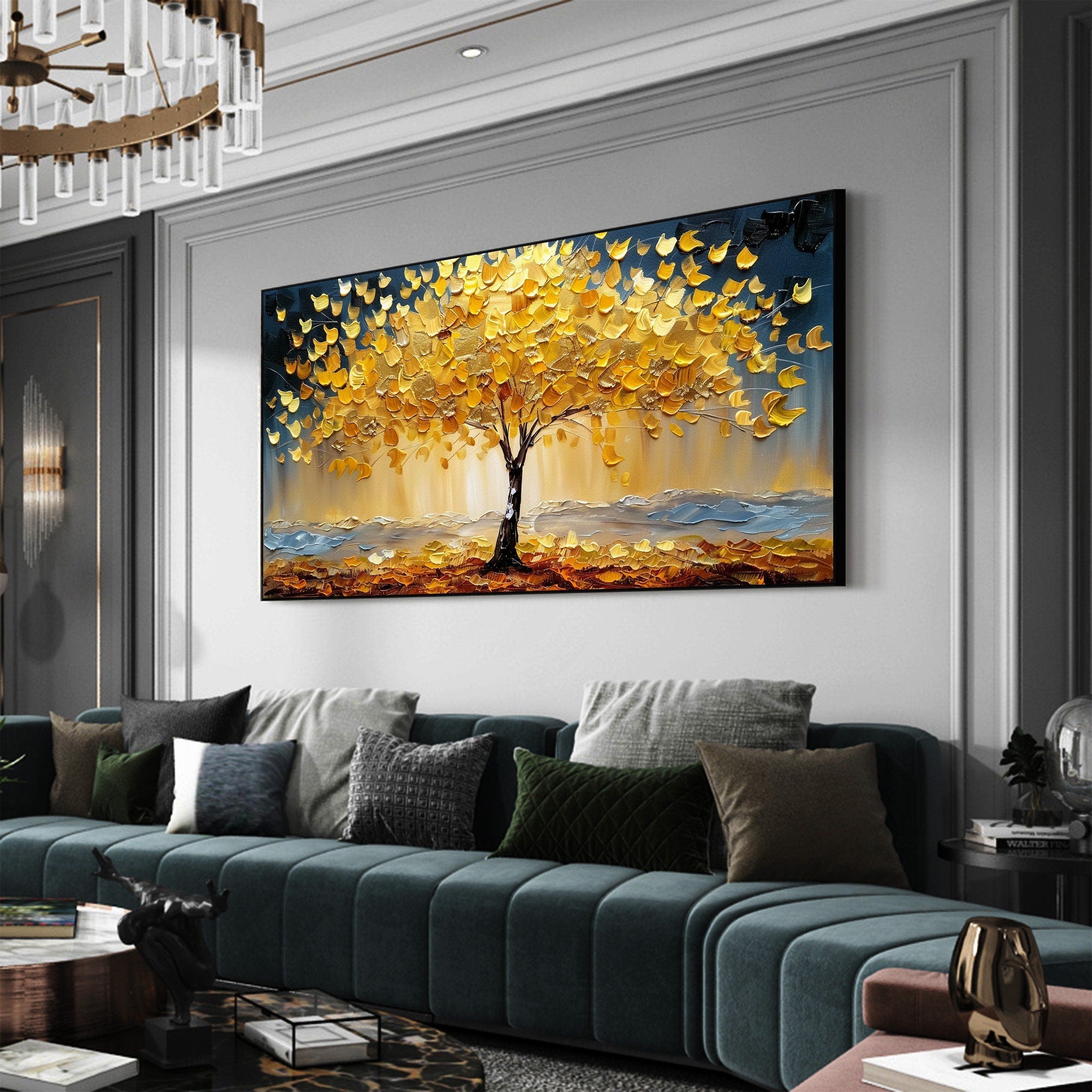 Golden Glow: Abstract Tree Art