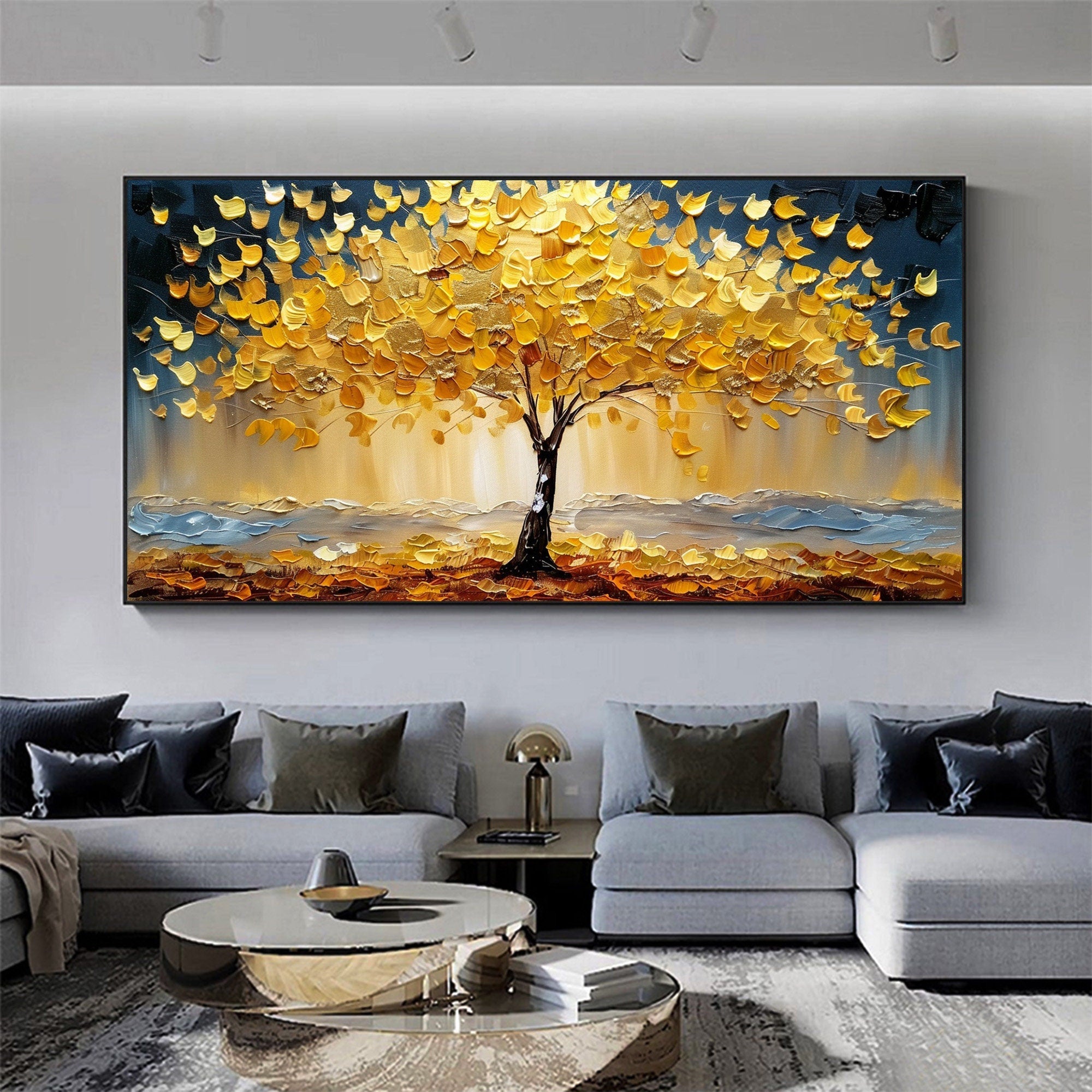 Golden Glow: Abstract Tree Art