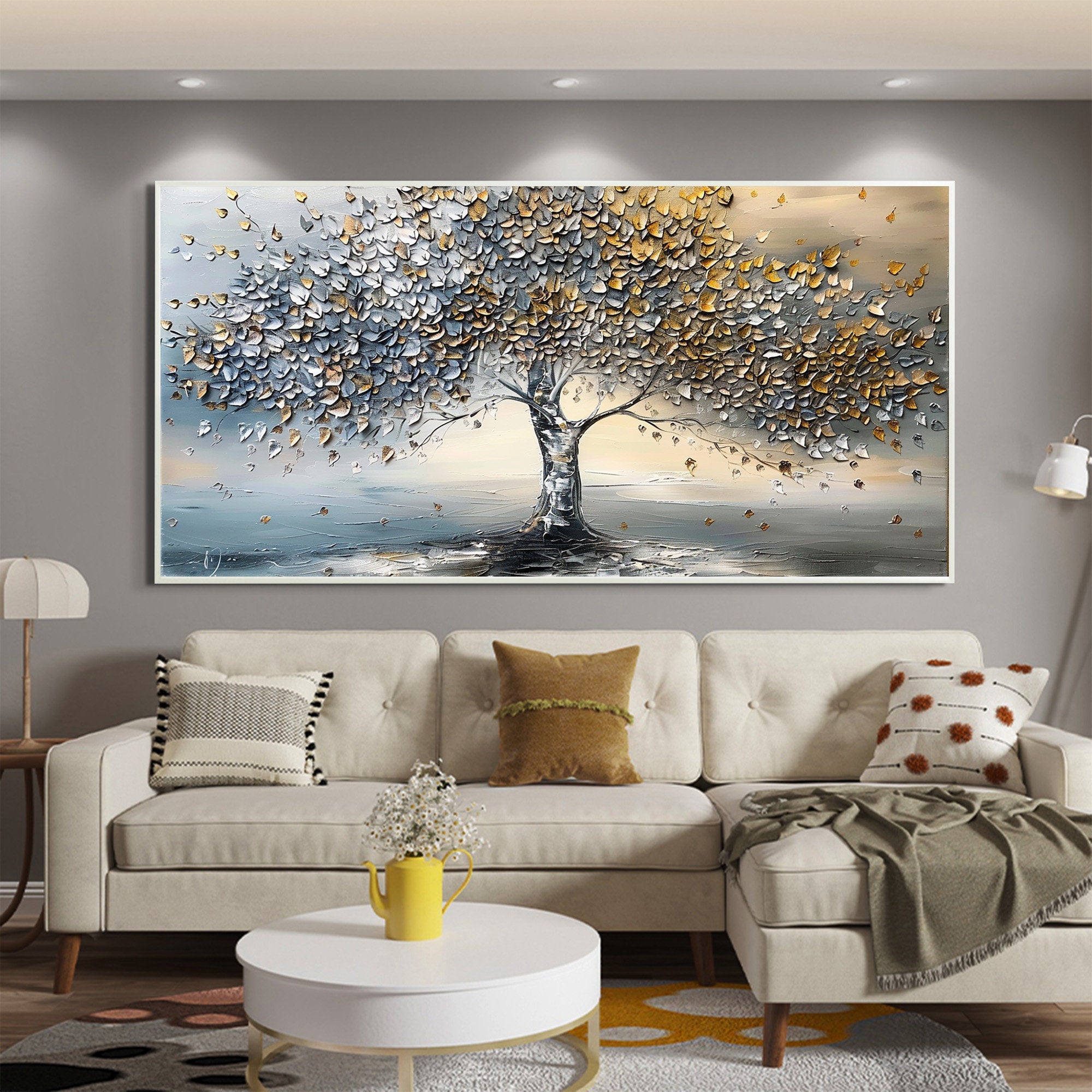 Golden Breeze: Metallic Tree of Life Painting