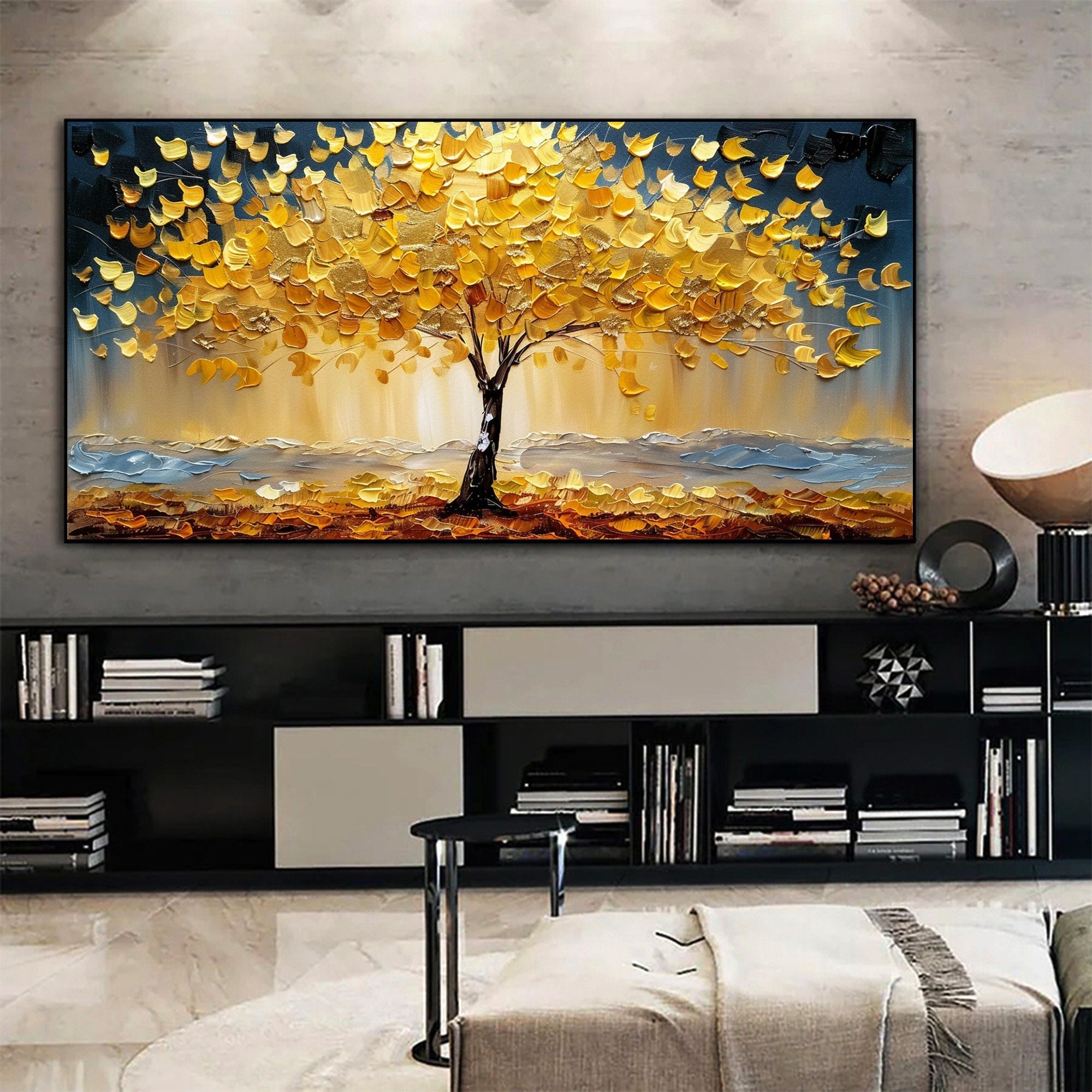 Golden Glow: Abstract Tree Art