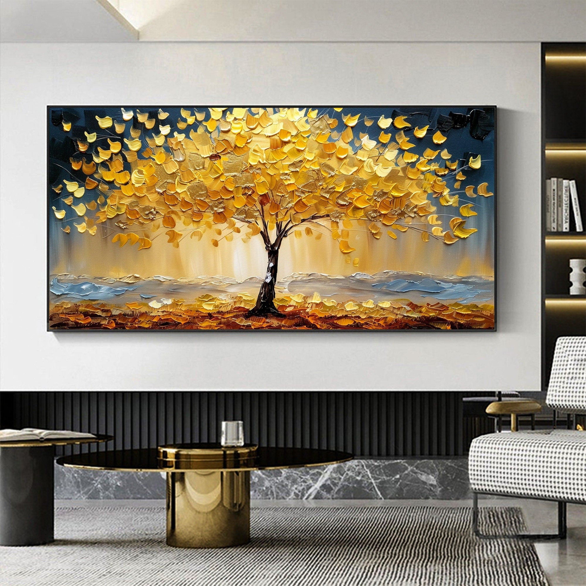 Golden Glow: Abstract Tree Art