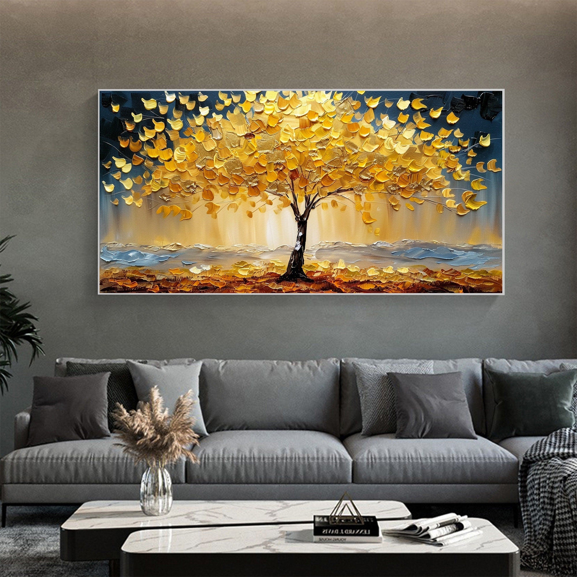 Golden Glow: Abstract Tree Art