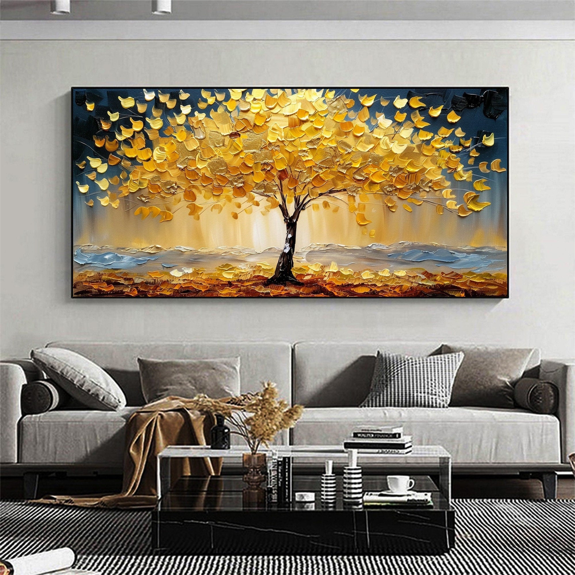 Golden Glow: Abstract Tree Art