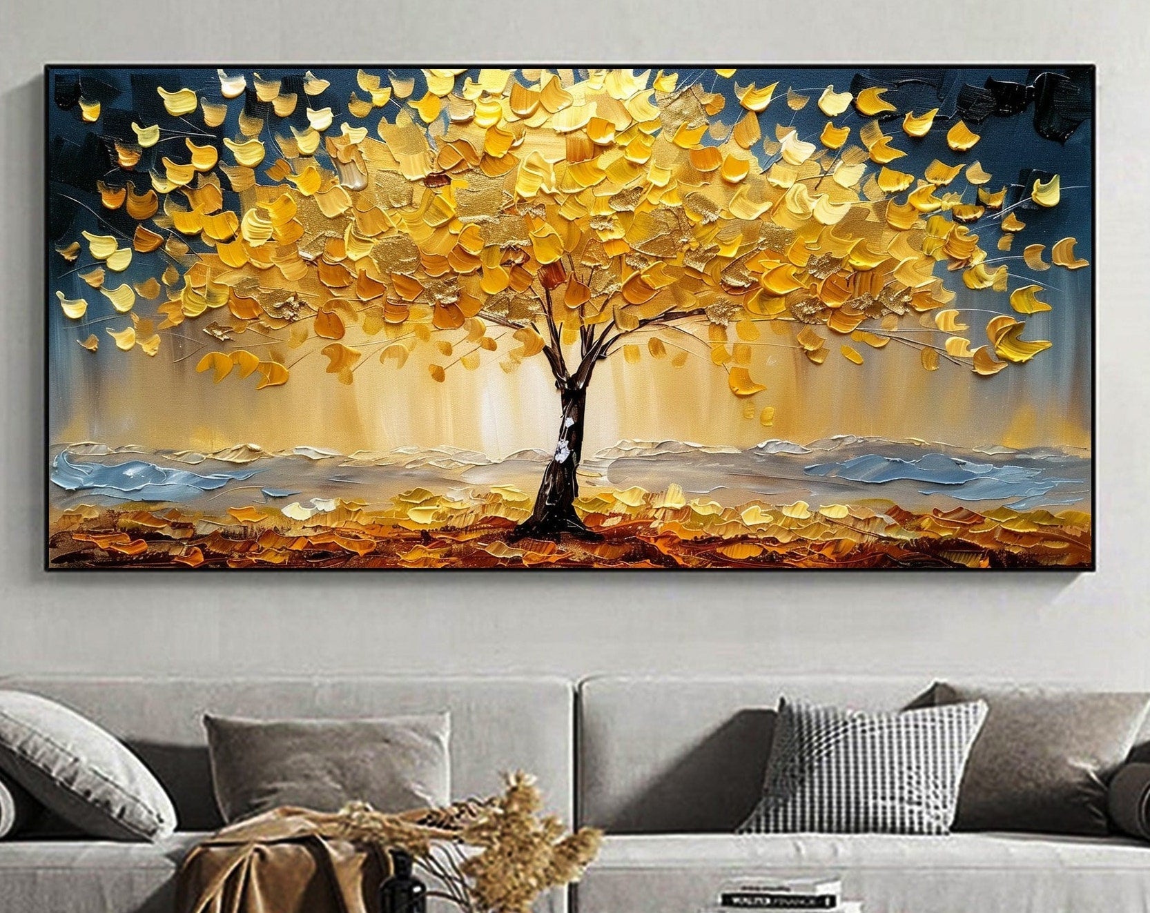 Golden Glow: Abstract Tree Art