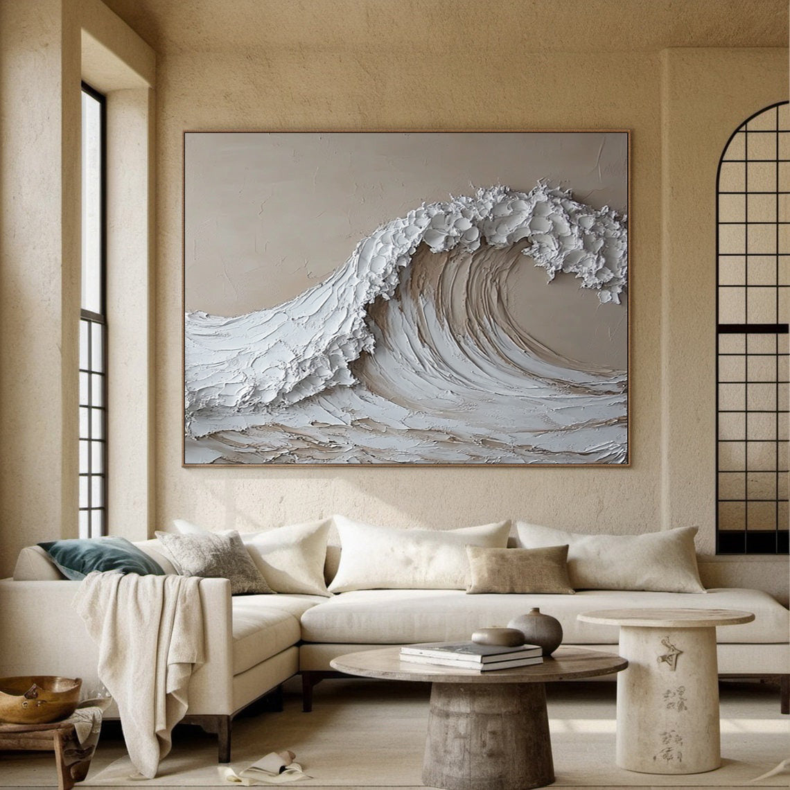 Serenity Crest: Textured Wave Art in Warm Tones