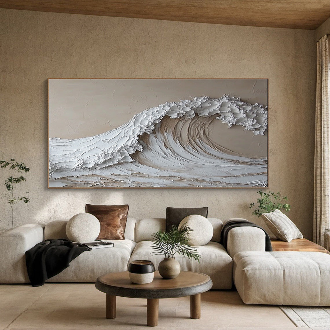 Serenity Crest: Textured Wave Art in Warm Tones