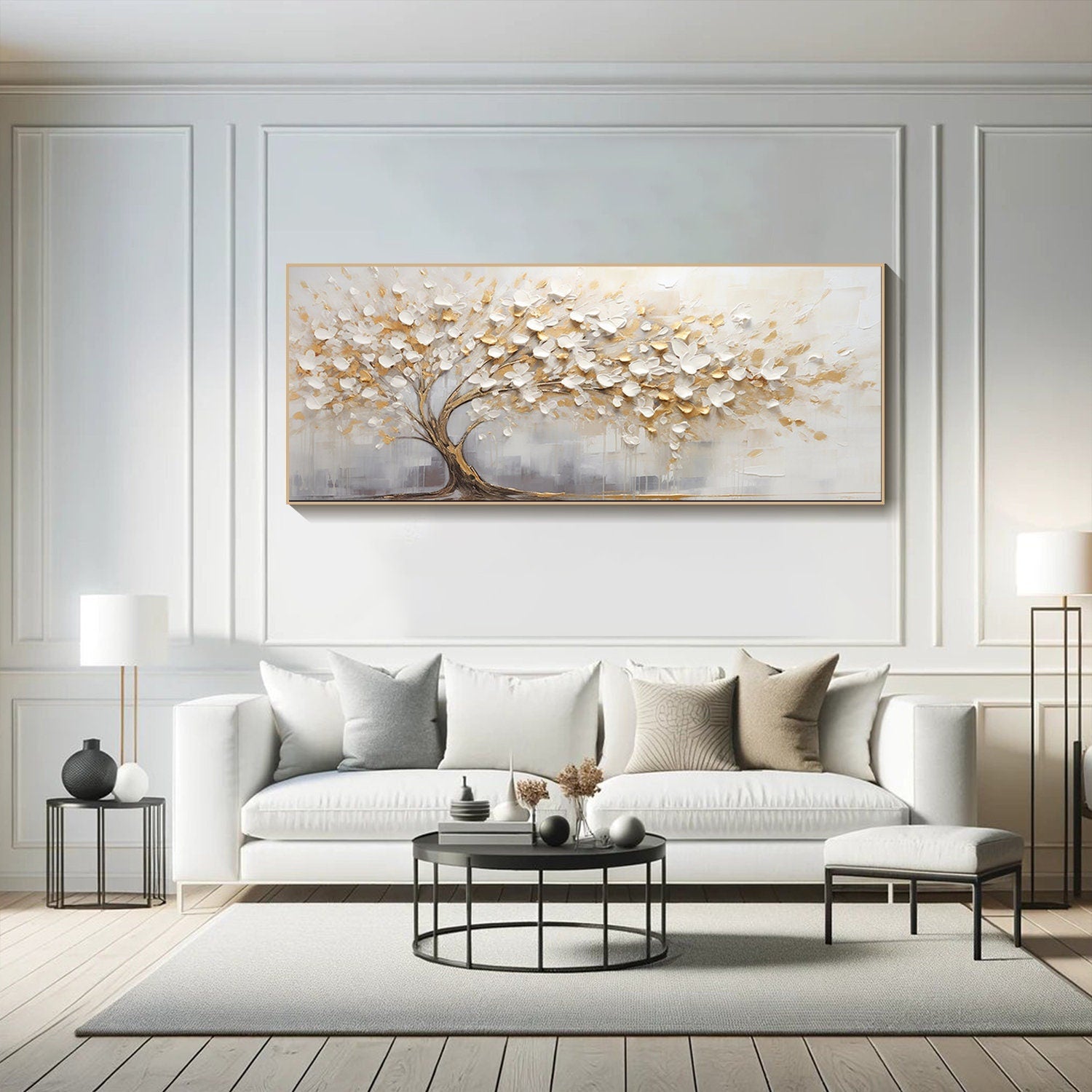 Golden Bloom: Abstract Tree Canvas