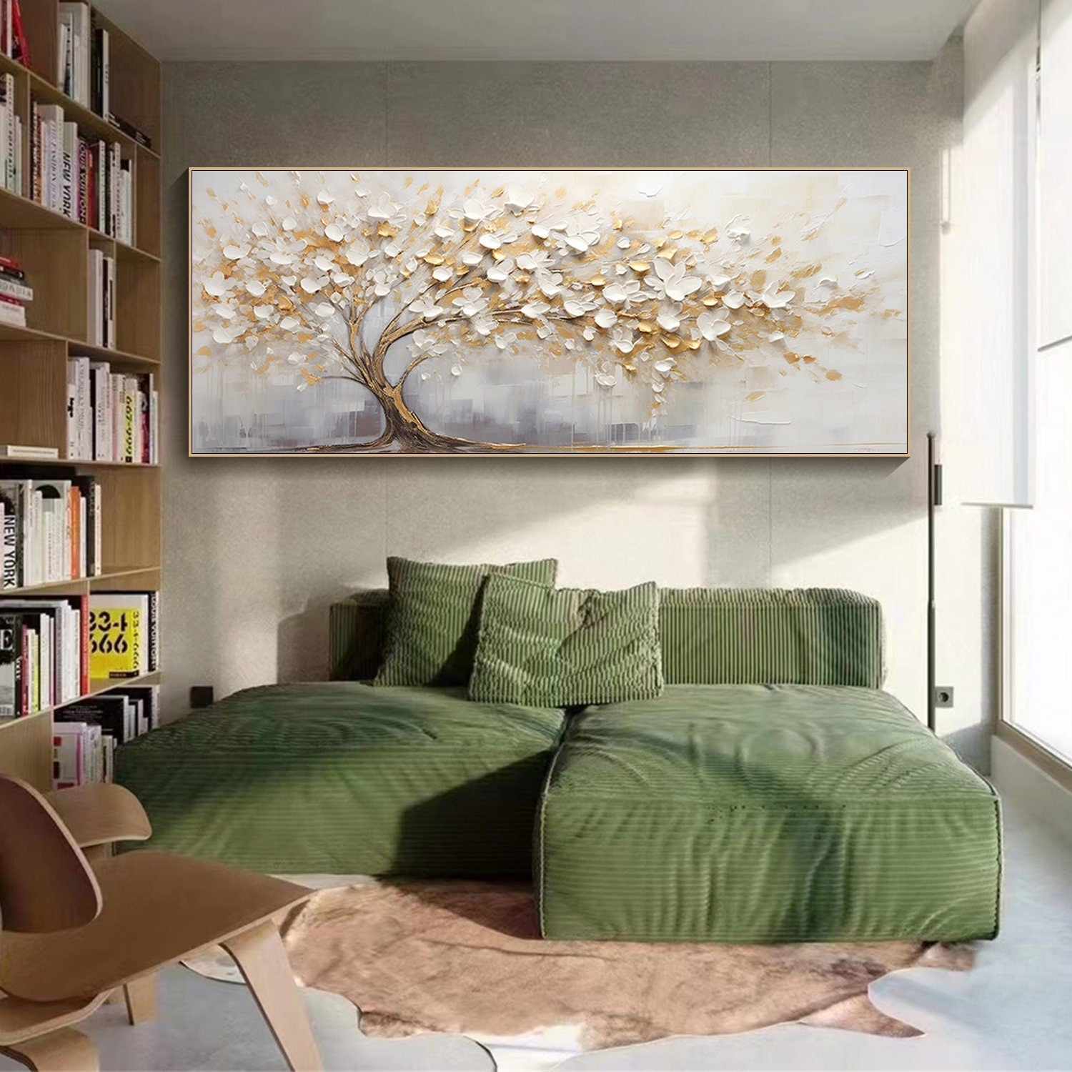 Golden Bloom: Abstract Tree Canvas