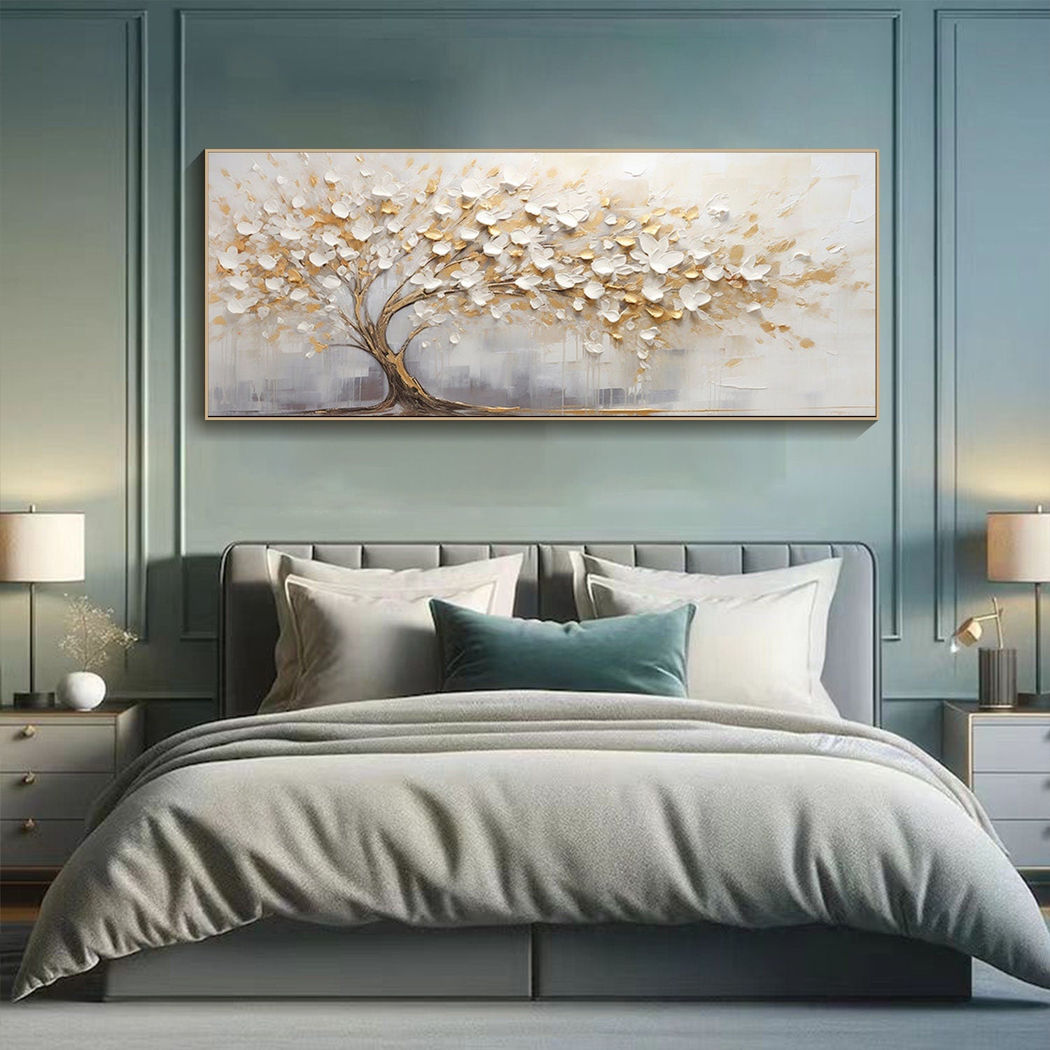 Golden Bloom: Abstract Tree Canvas