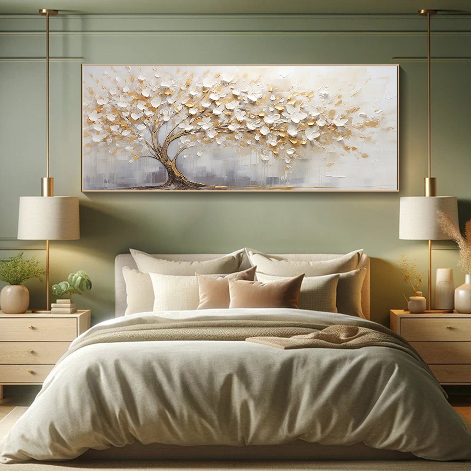 Golden Bloom: Abstract Tree Canvas