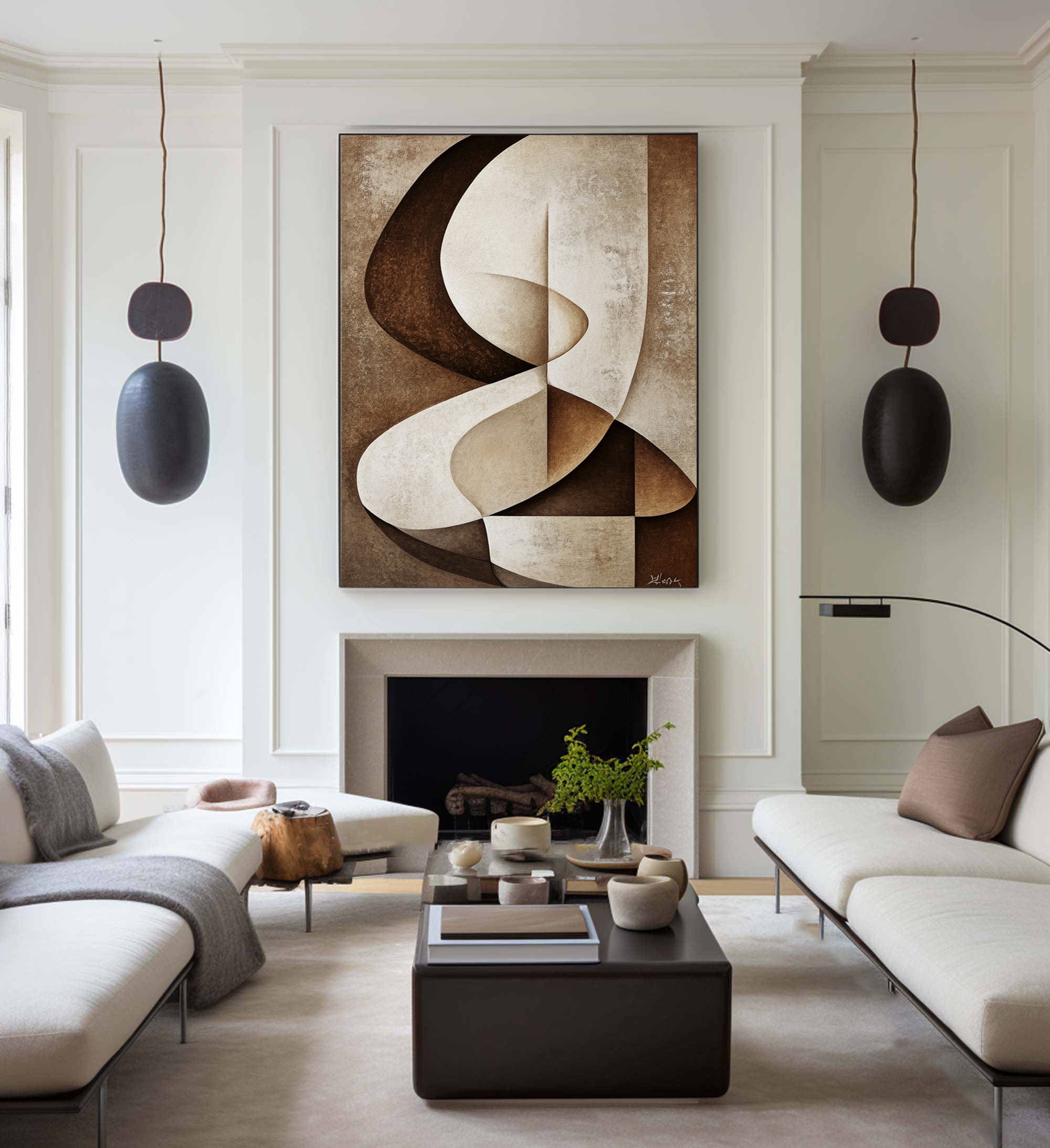 Curved Tranquility: Abstract Fluid Canvas for Contemporary Interiors