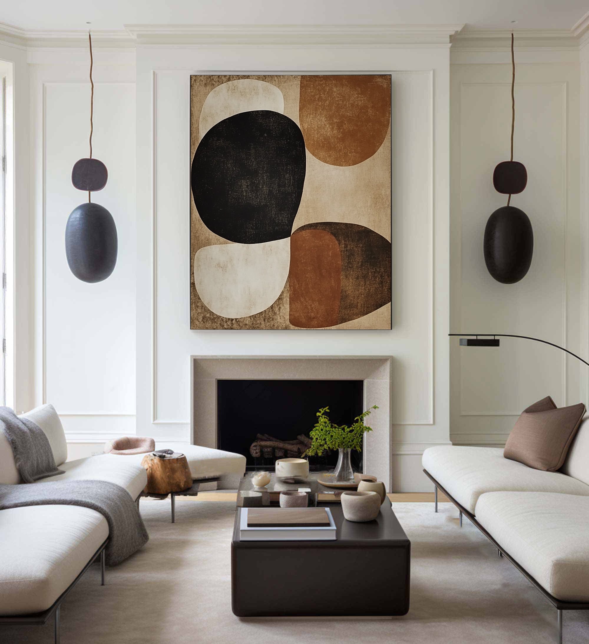 Earthbound Harmony: Abstract Geometric Canvas for Warm Interiors