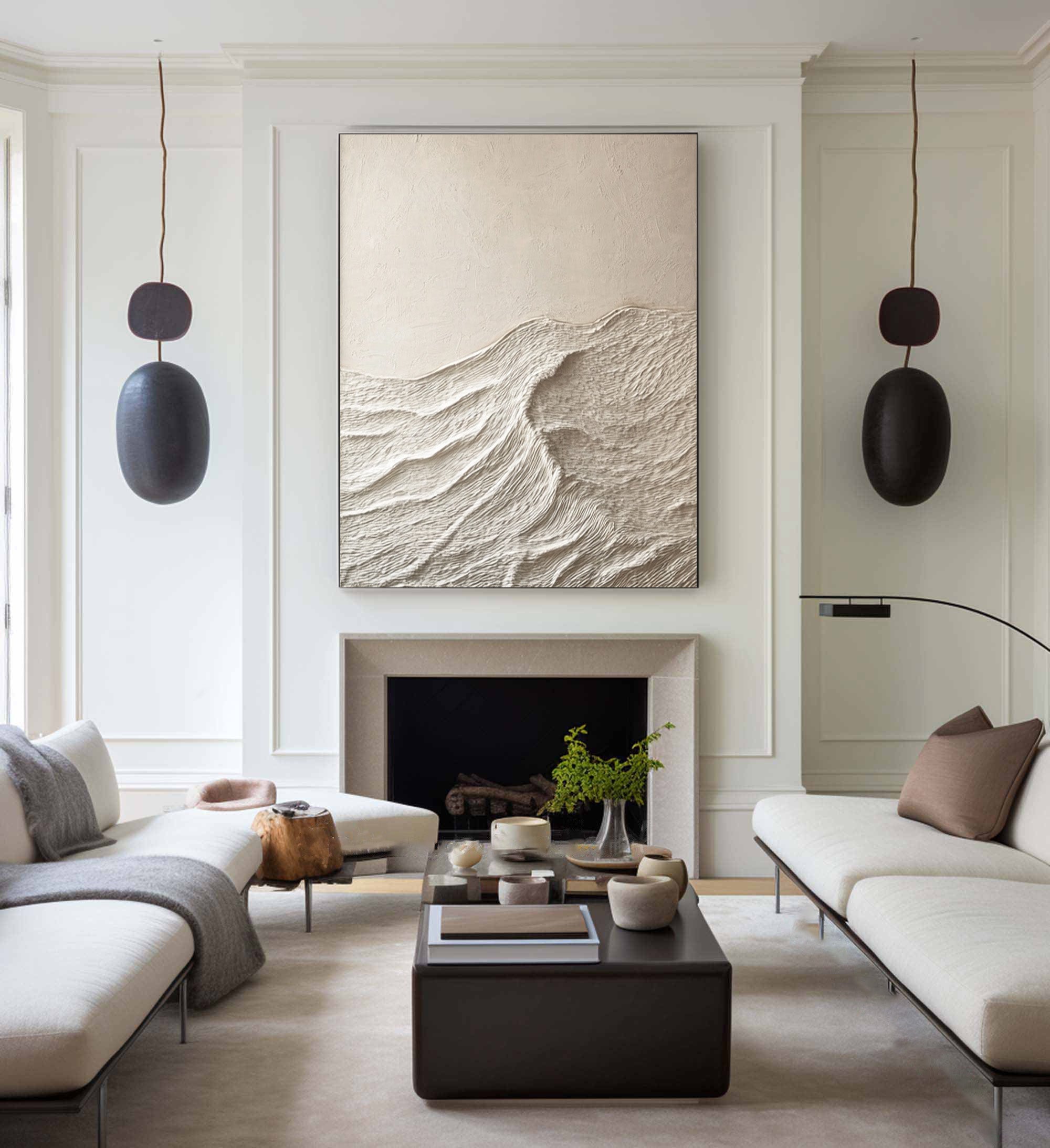 Whisper of Serenity: Minimalist Textured Wave Art