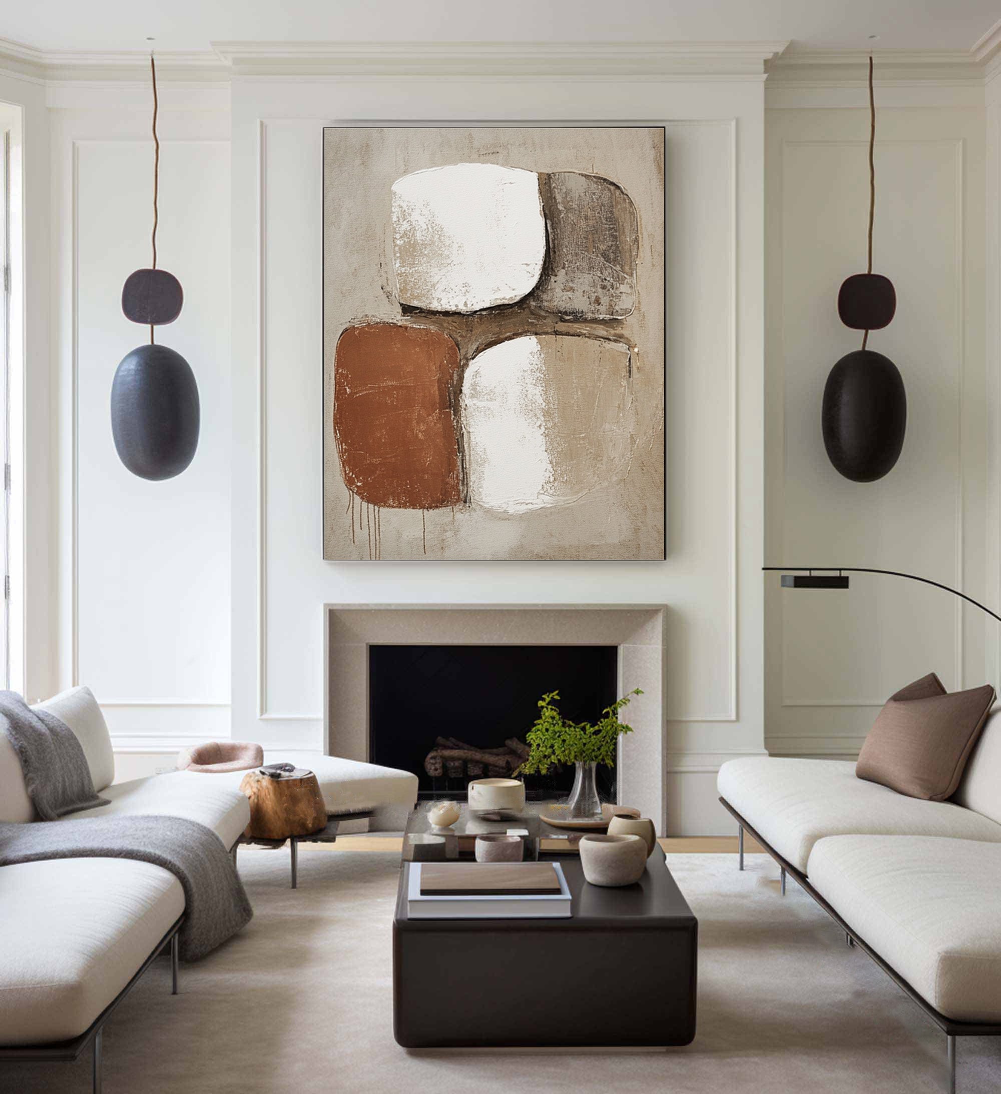 Earthbound Serenity: Modern Abstract Canvas in Warm Neutrals