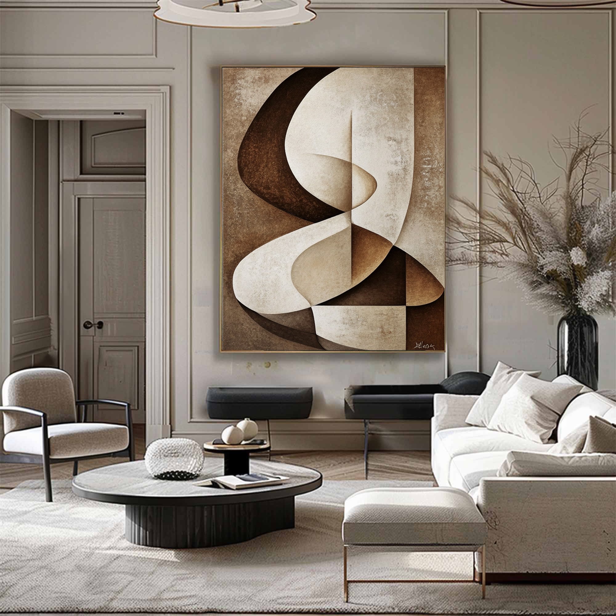 Curved Tranquility: Abstract Fluid Canvas for Contemporary Interiors