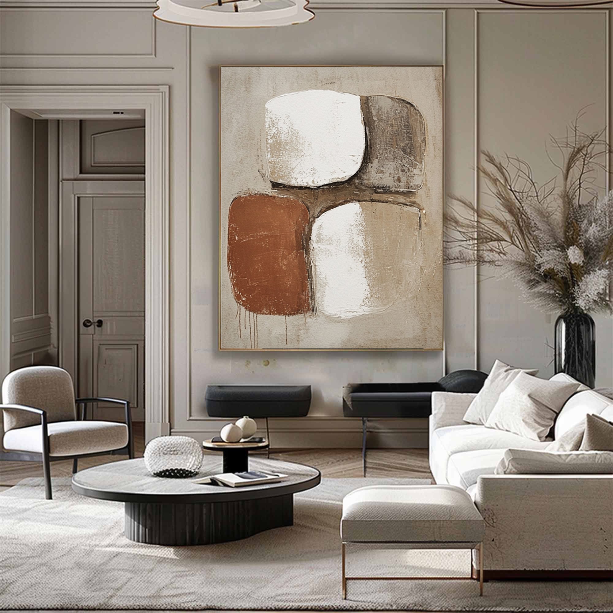 Earthbound Serenity: Modern Abstract Canvas in Warm Neutrals