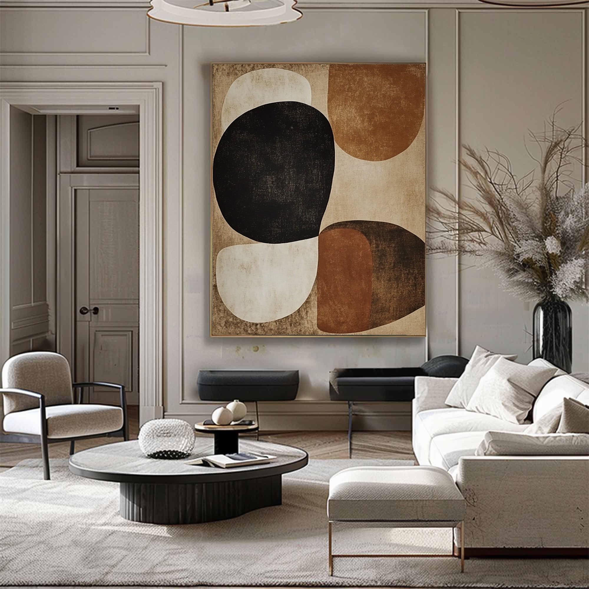 Earthbound Harmony: Abstract Geometric Canvas for Warm Interiors