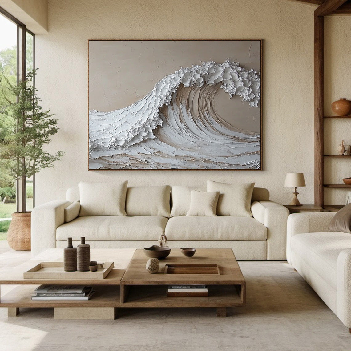 Serenity Crest: Textured Wave Art in Warm Tones