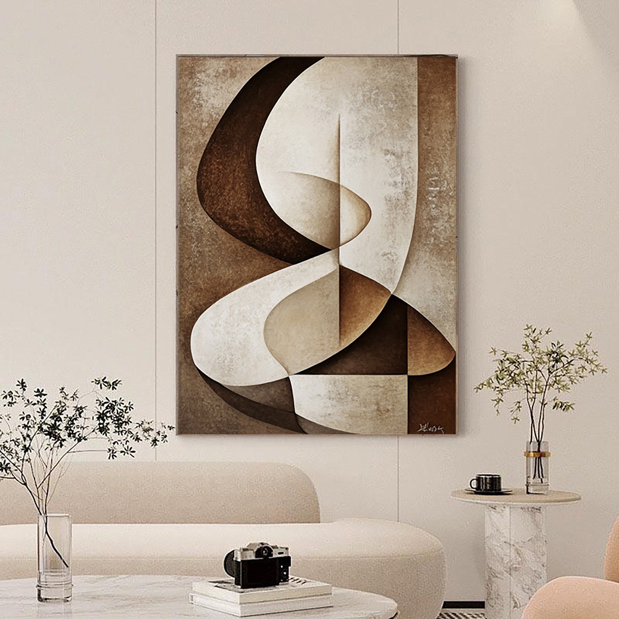 Curved Tranquility: Abstract Fluid Canvas for Contemporary Interiors