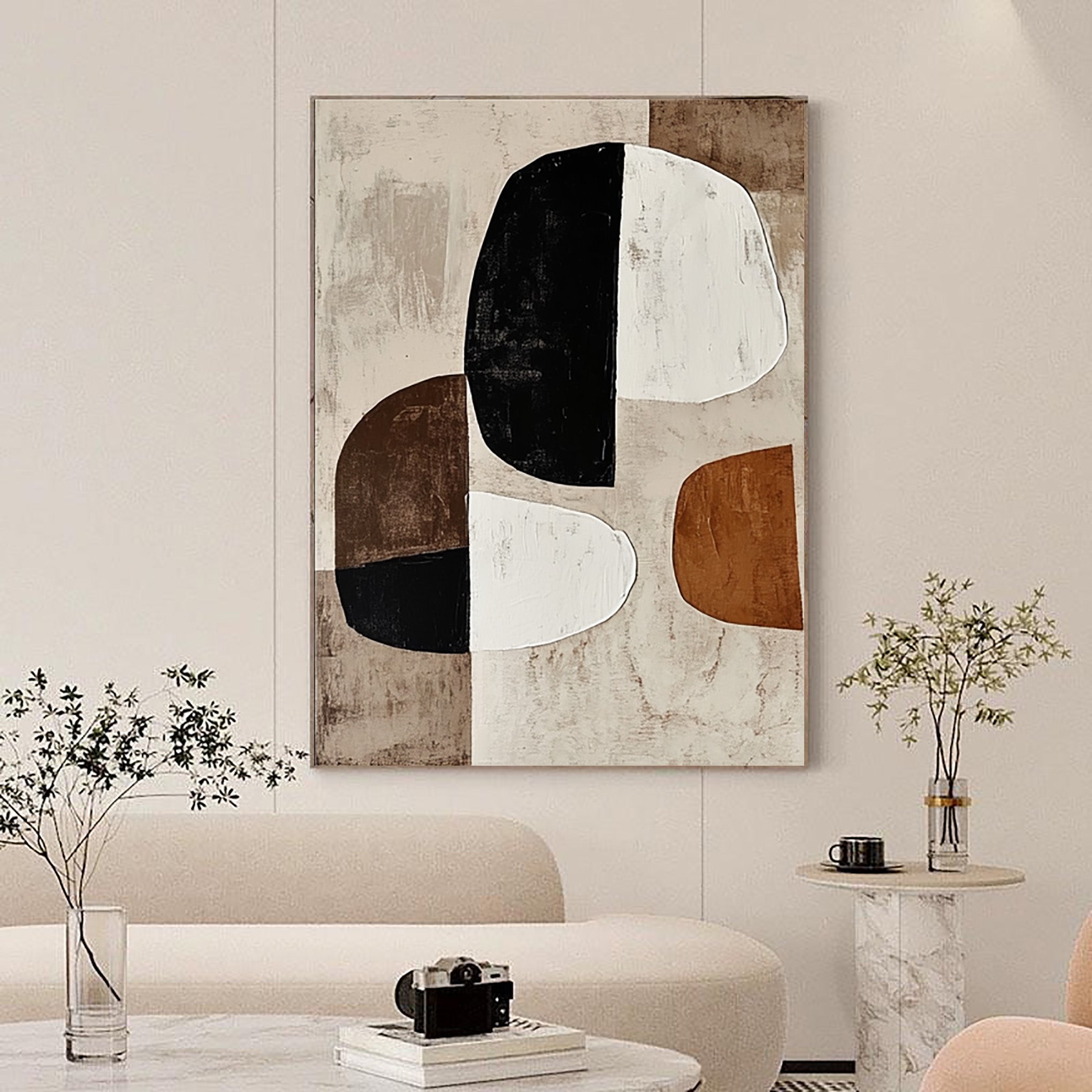 Modern Harmony: Bold Abstract Canvas with Neutral Tones