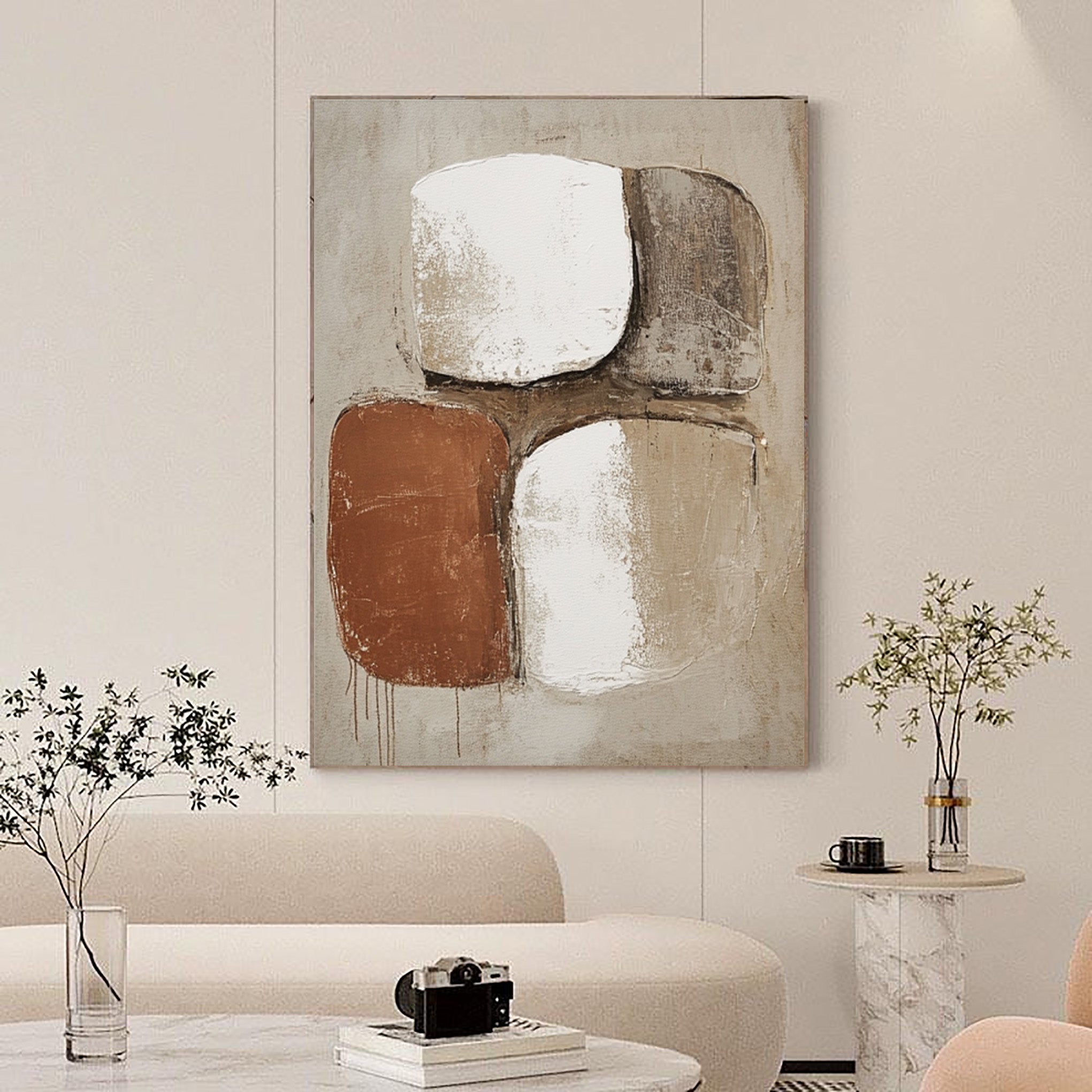 Earthbound Serenity: Modern Abstract Canvas in Warm Neutrals