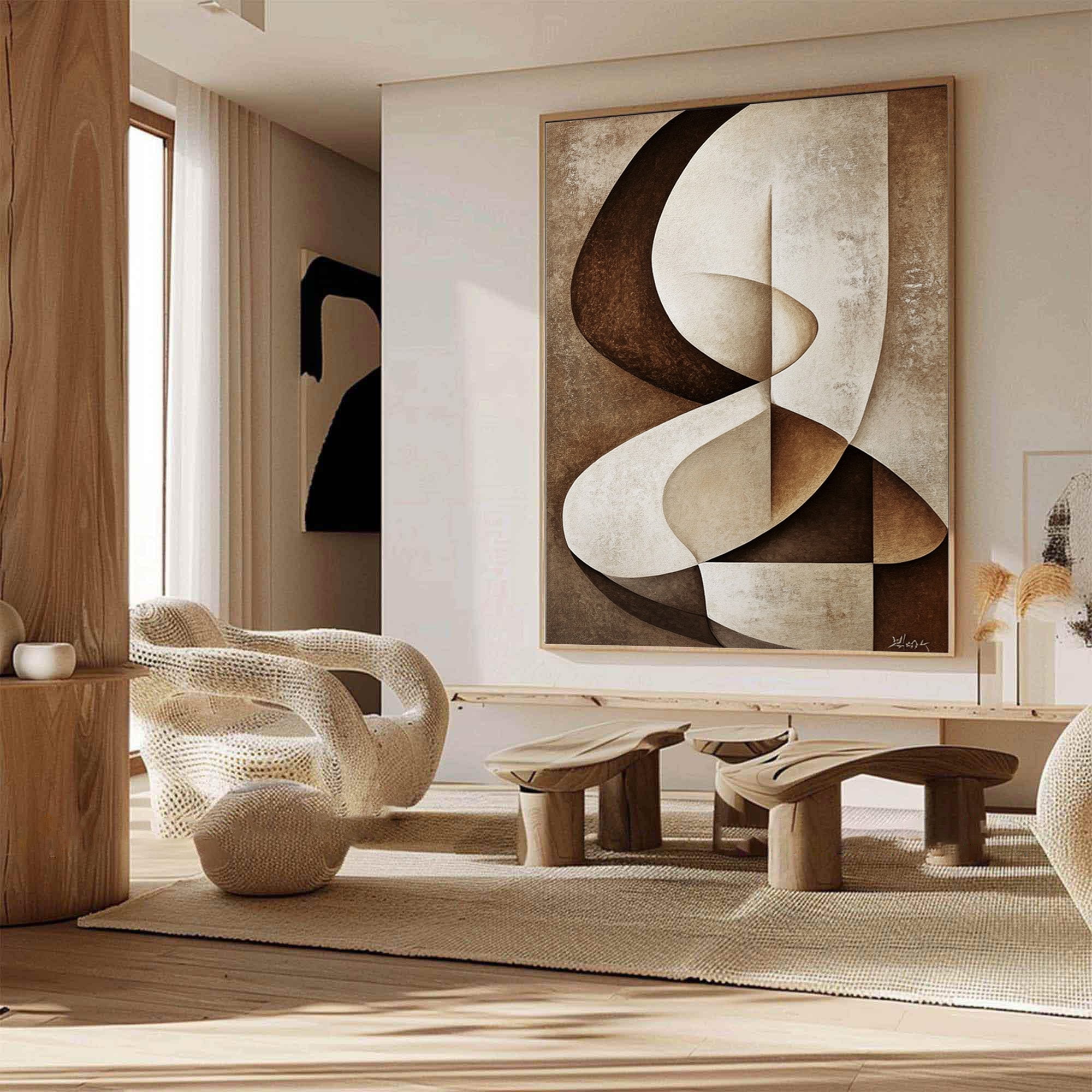 Curved Tranquility: Abstract Fluid Canvas for Contemporary Interiors