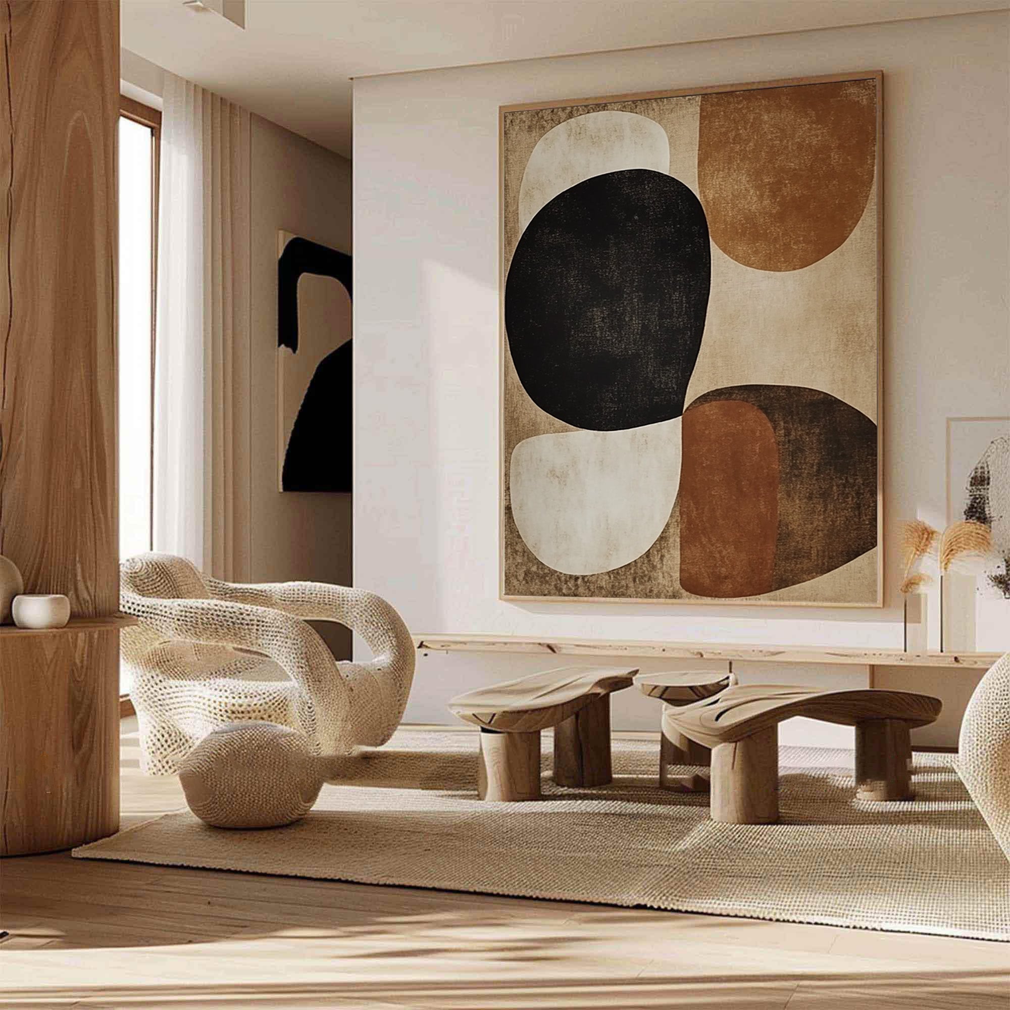 Earthbound Harmony: Abstract Geometric Canvas for Warm Interiors