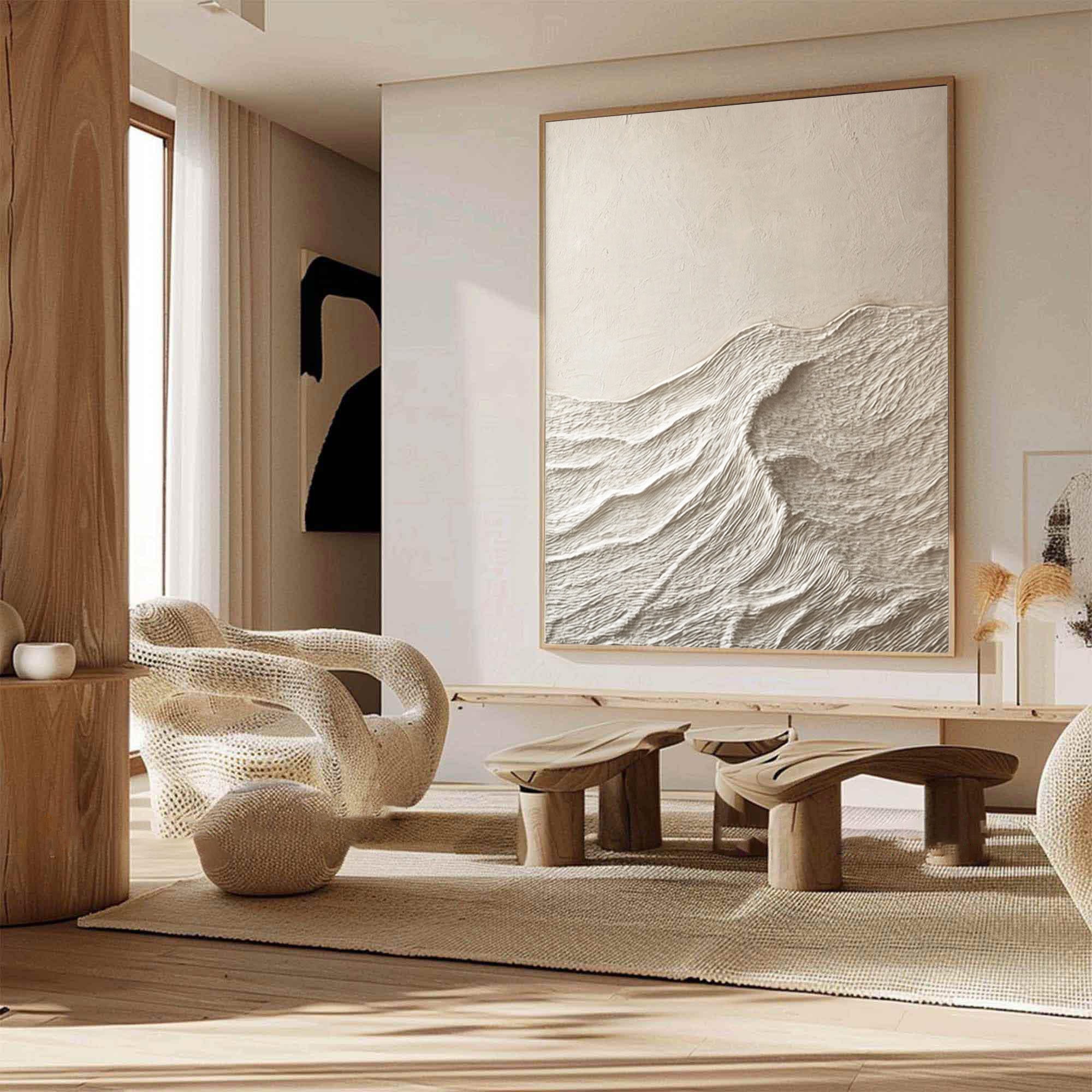 Whisper of Serenity: Minimalist Textured Wave Art