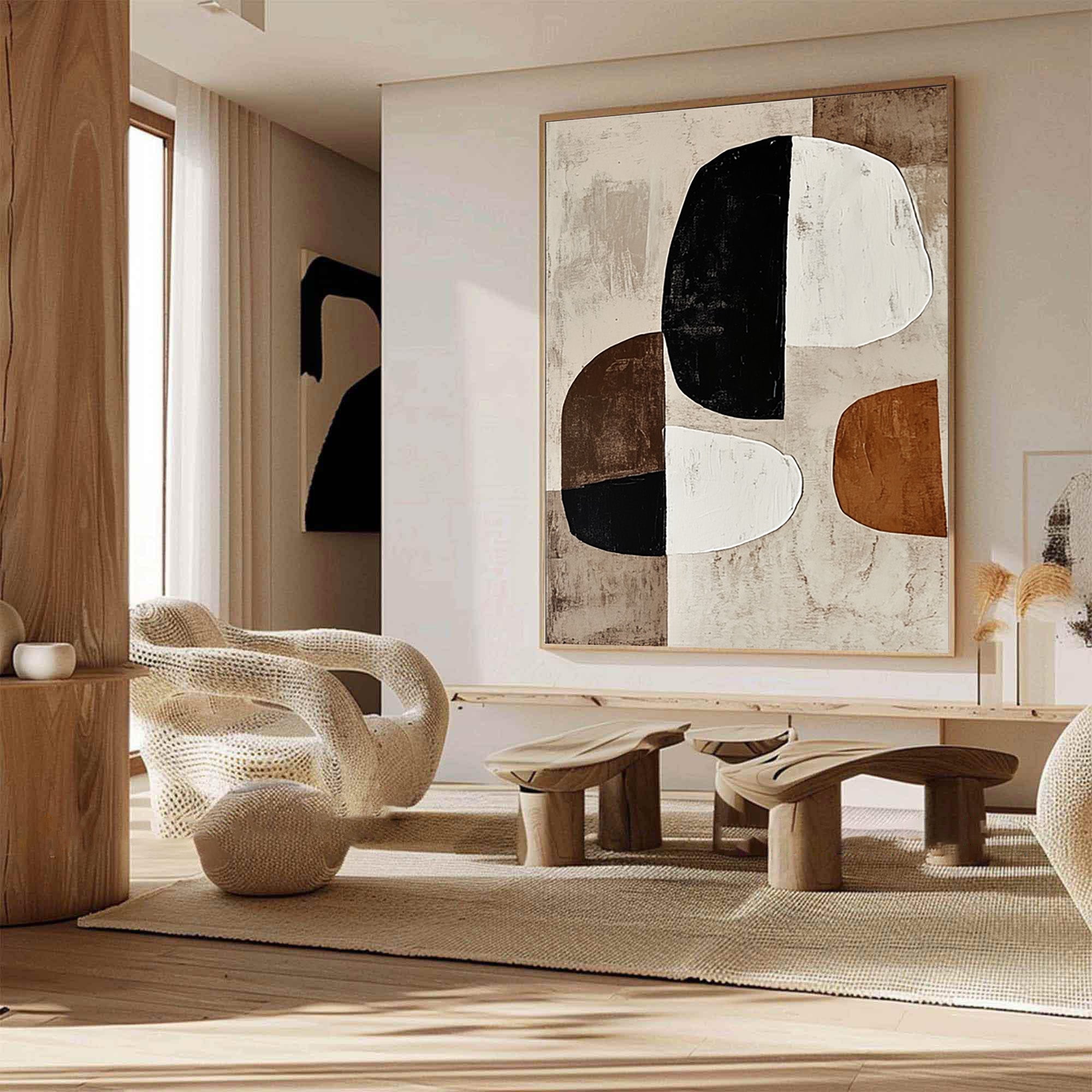 Modern Harmony: Bold Abstract Canvas with Neutral Tones