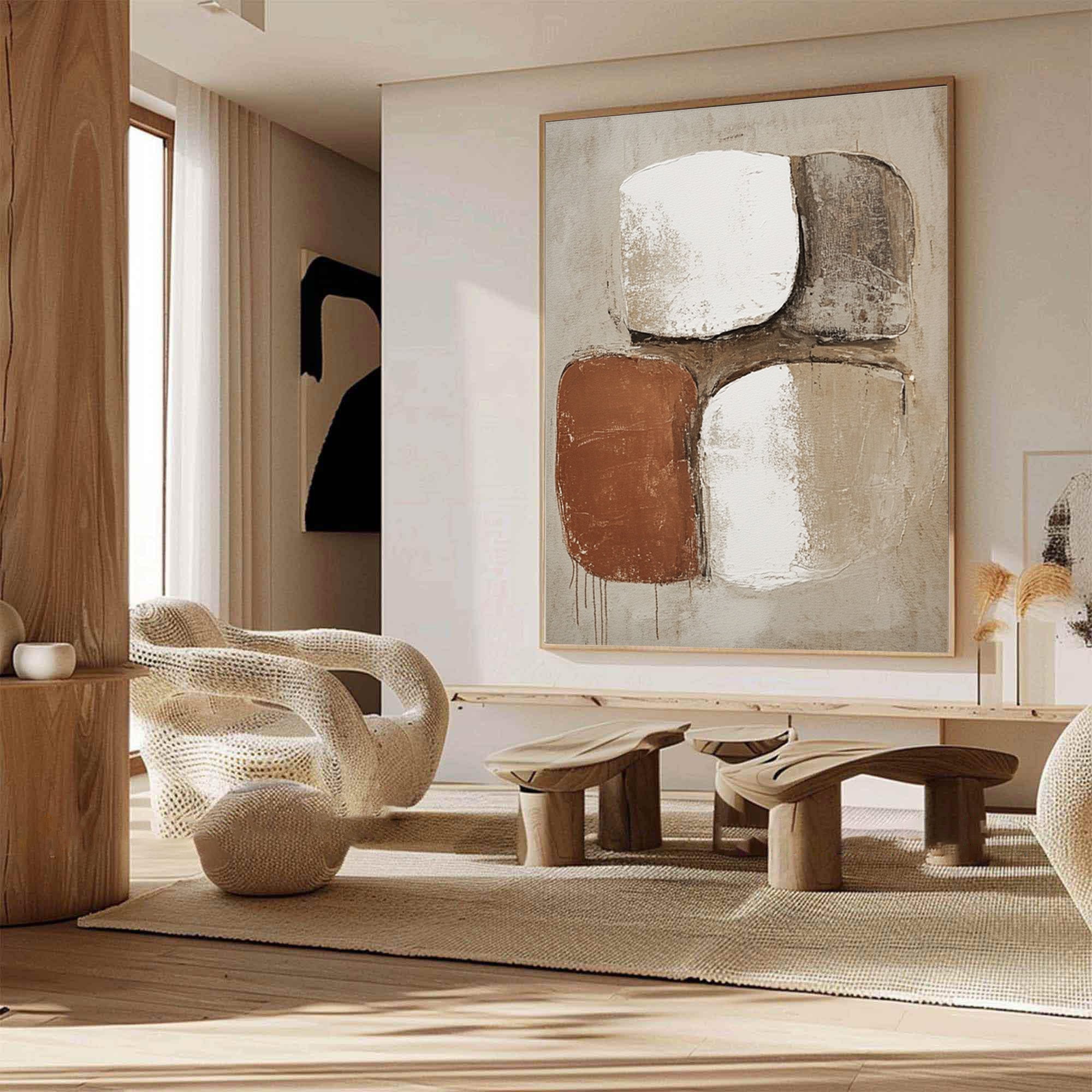 Earthbound Serenity: Modern Abstract Canvas in Warm Neutrals