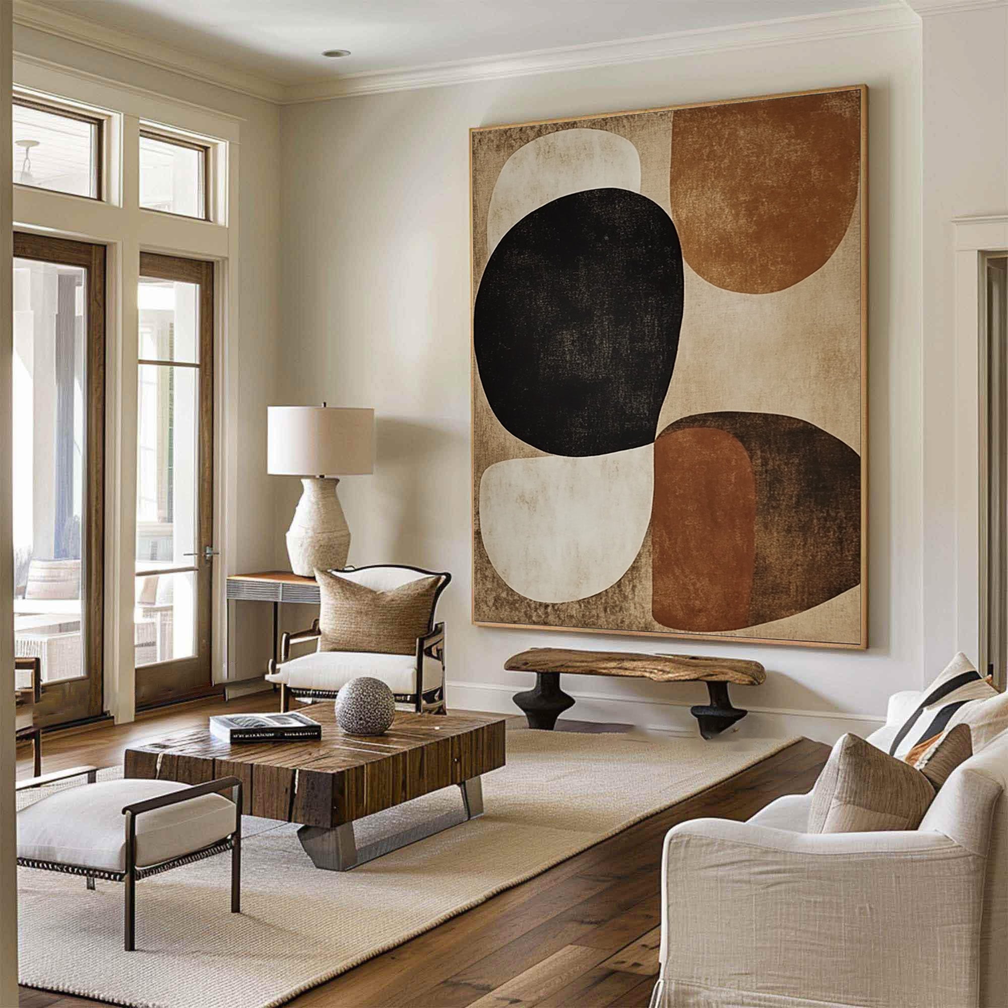 Earthbound Harmony: Abstract Geometric Canvas for Warm Interiors