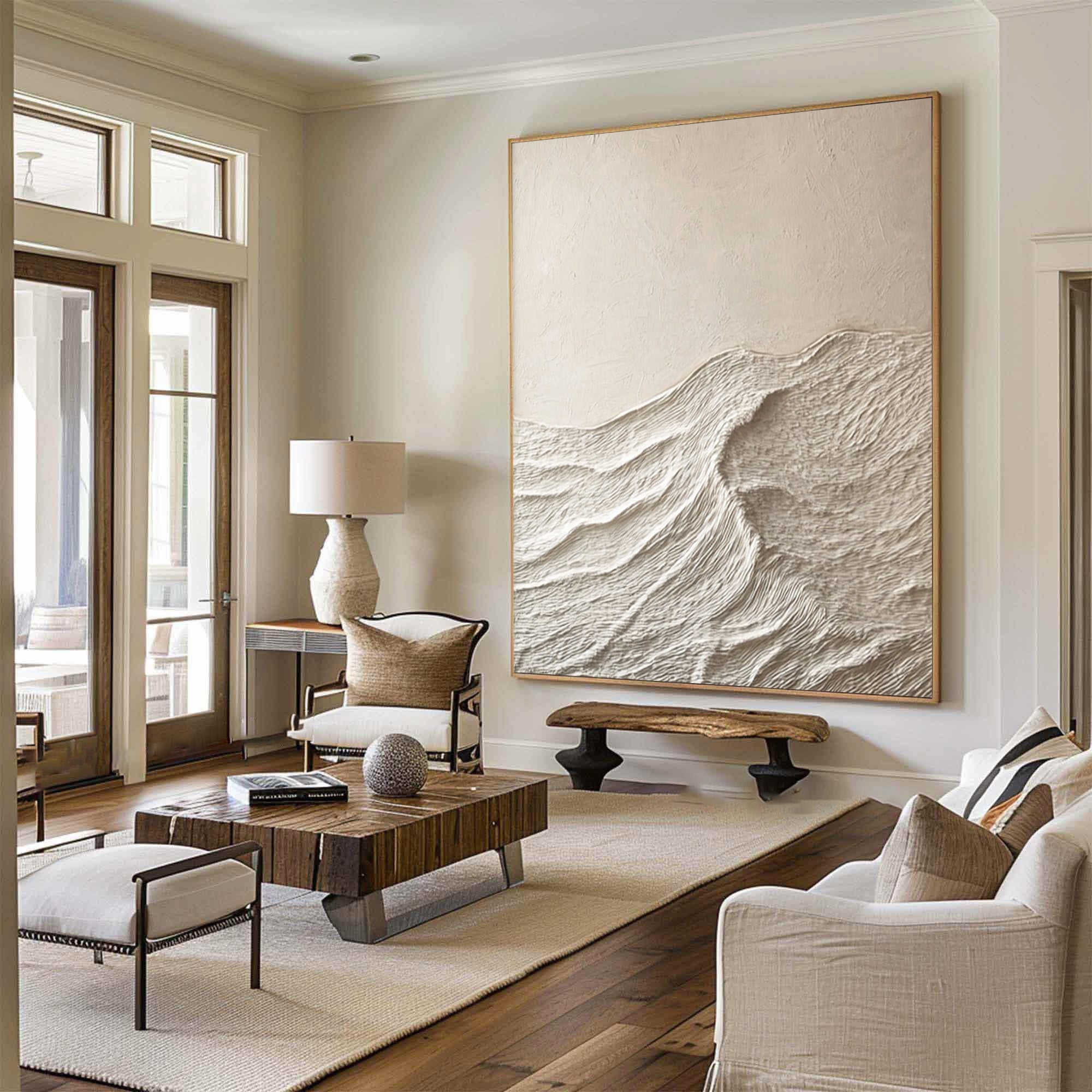 Whisper of Serenity: Minimalist Textured Wave Art