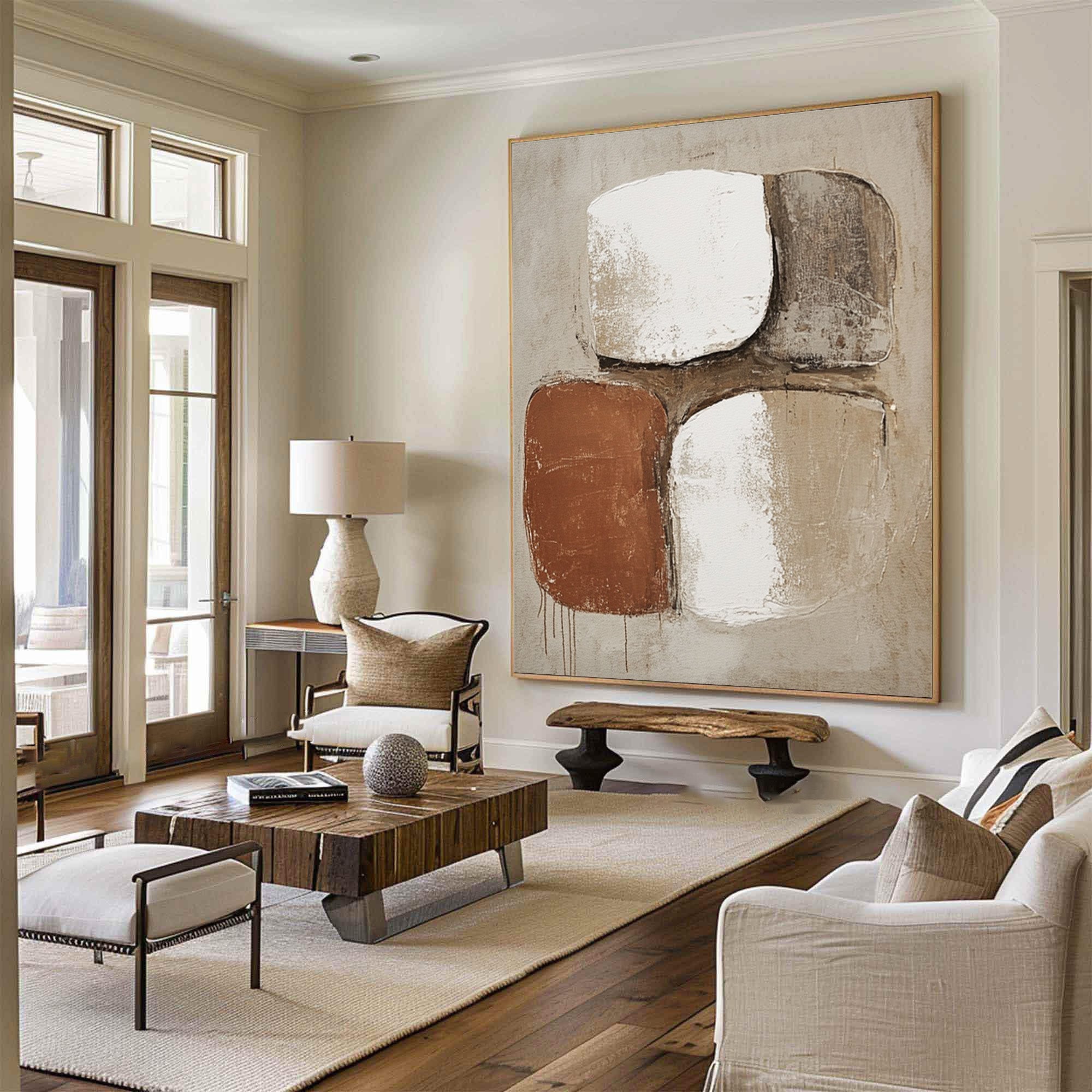 Earthbound Serenity: Modern Abstract Canvas in Warm Neutrals