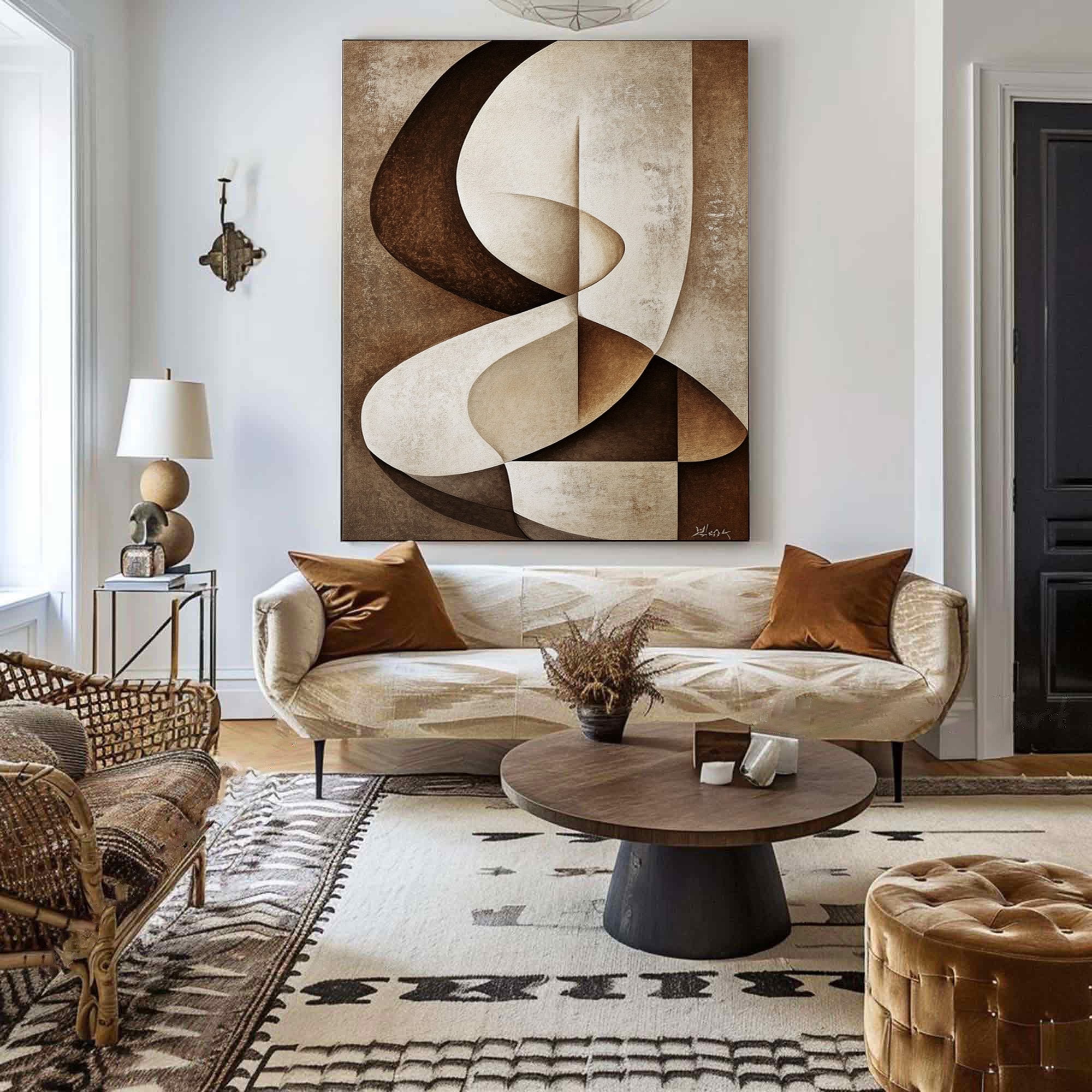 Curved Tranquility: Abstract Fluid Canvas for Contemporary Interiors