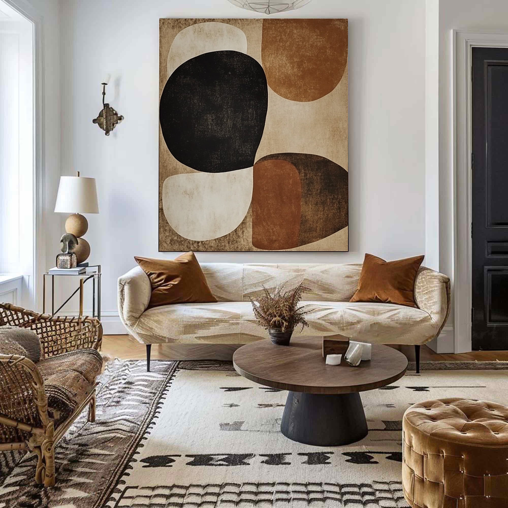 Earthbound Harmony: Abstract Geometric Canvas for Warm Interiors