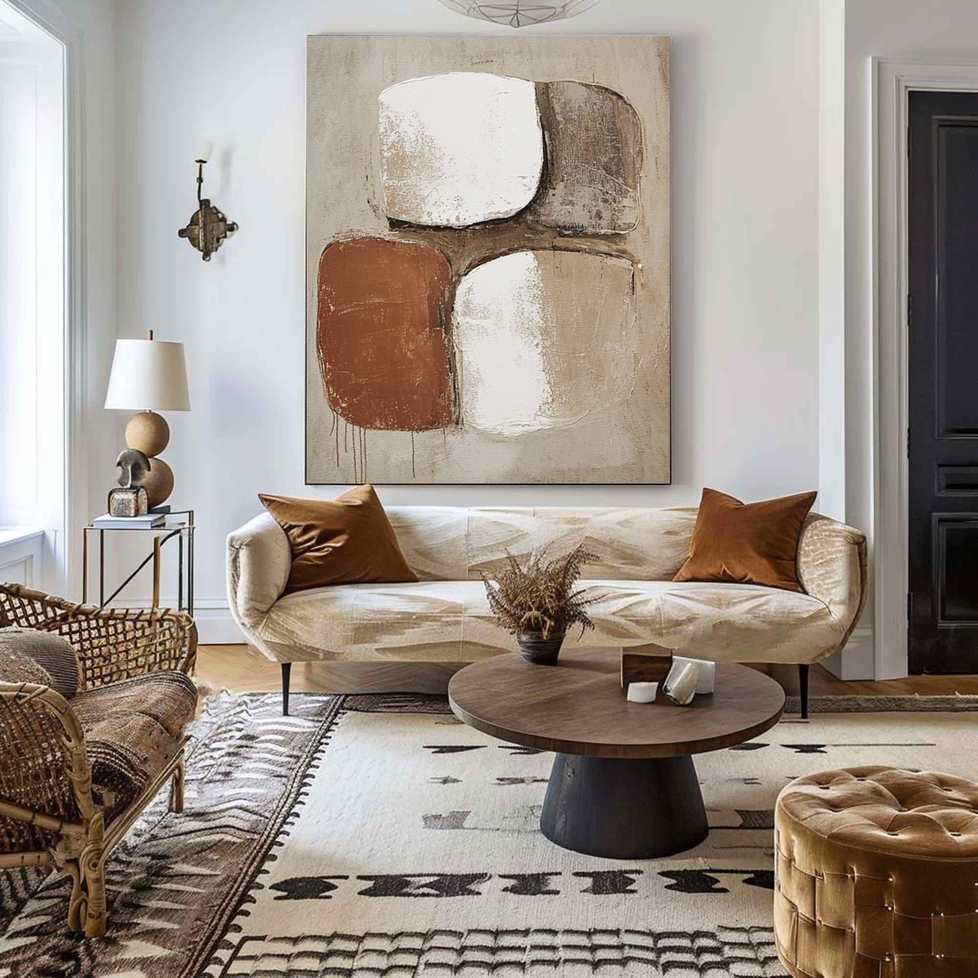 Earthbound Serenity: Modern Abstract Canvas in Warm Neutrals