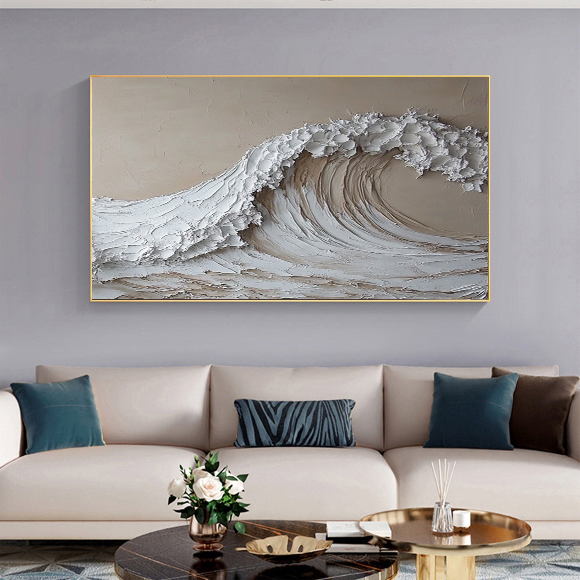 Serenity Crest: Textured Wave Art in Warm Tones