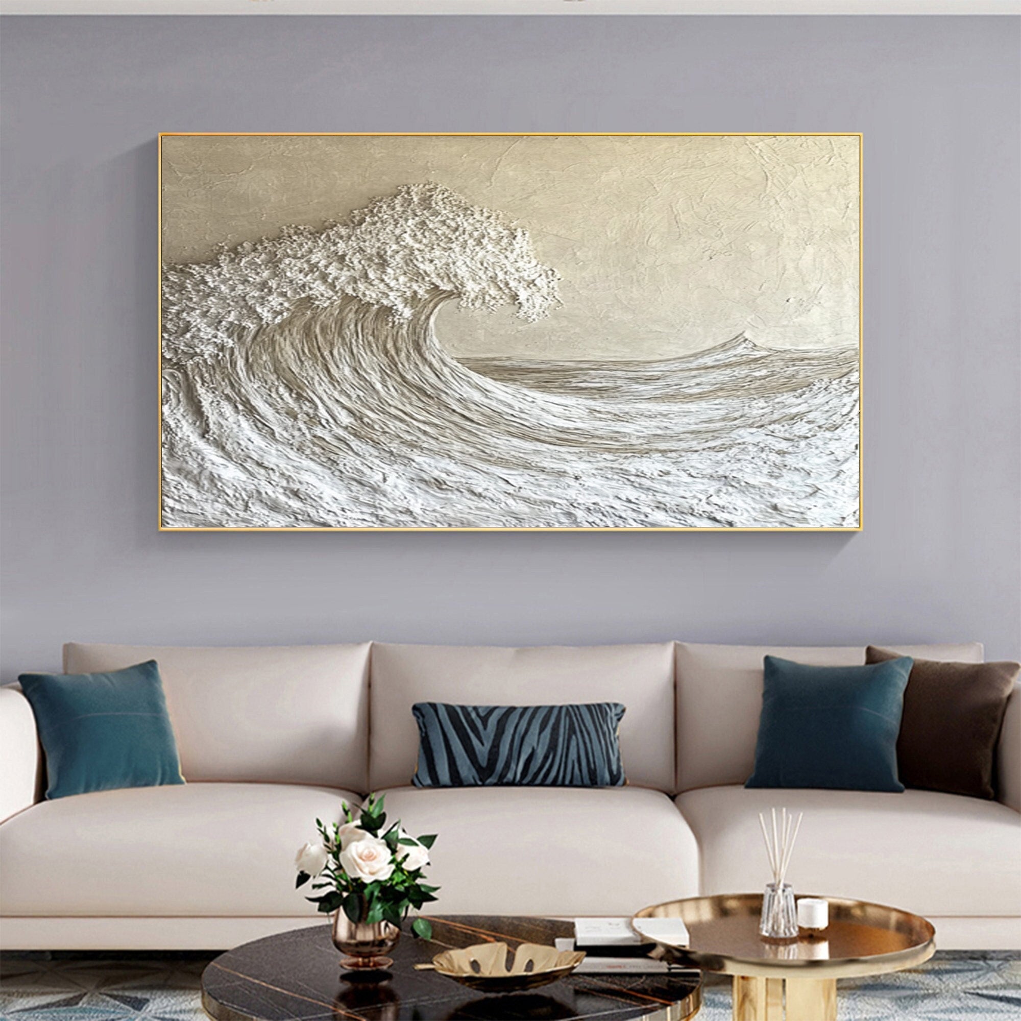 Serenity Crest: Textured White Wave Art