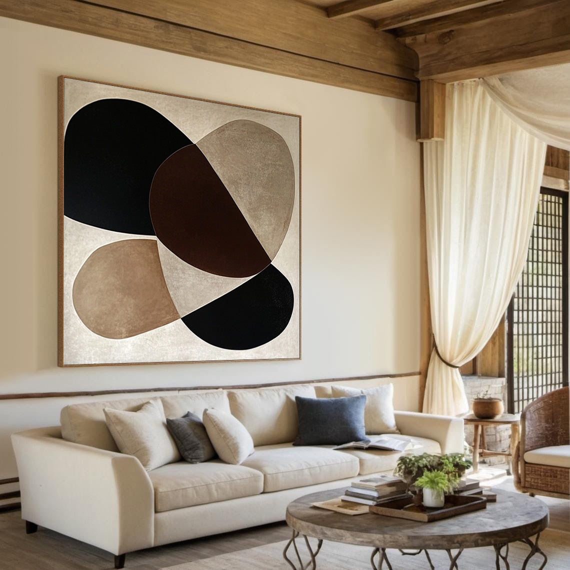 Organic Harmony: Abstract Geometric Canvas in Earth Tones